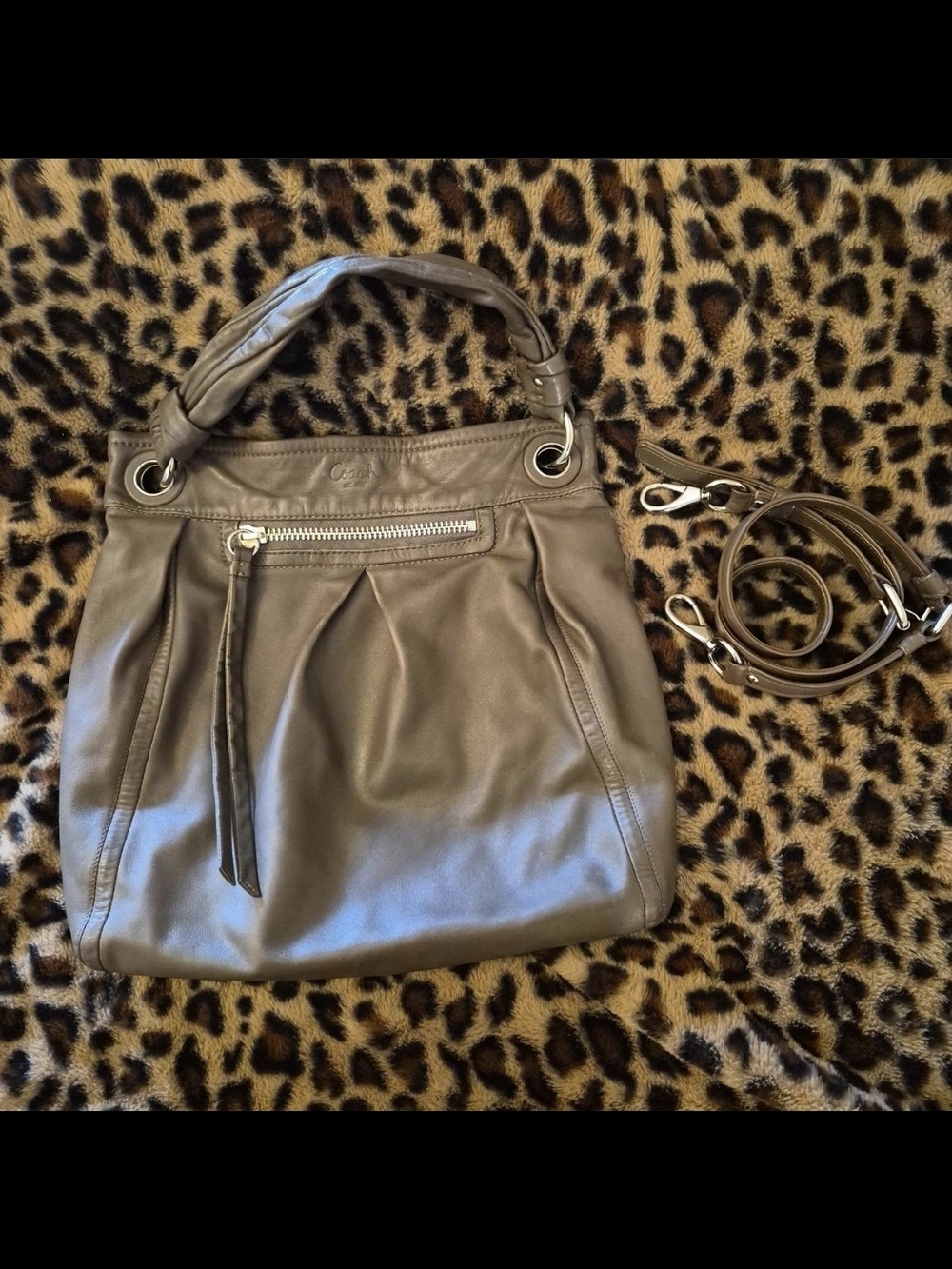 COACH Leather Hobo Bag in Taupe 13411
